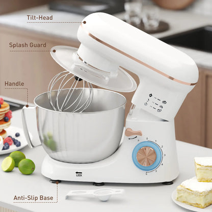 HOMCOM 1300W Home Kitchen Stand Mixer, with Accessories Versatile & Powerful - White