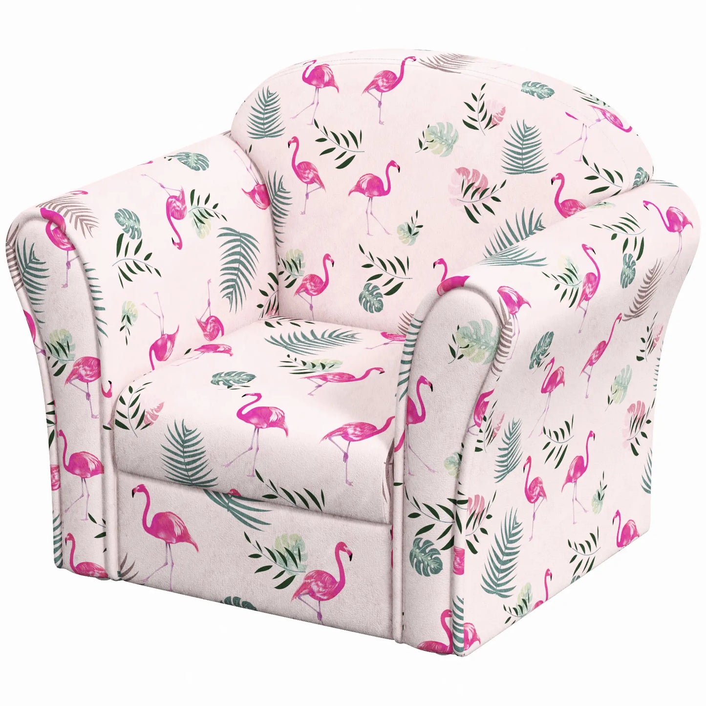 AIYAPLAY Kids Armchair with Flamingo Design, Wooden Frame for Bedroom, Playroom - Pink
