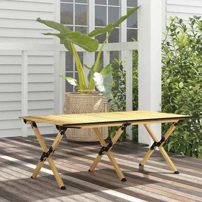 Outsunny 4ft Aluminium Portable Folding Camping Table with Roll-Up Top, Picnic Table for Indoor, Outdoor, Party, BBQ, Wood Effect