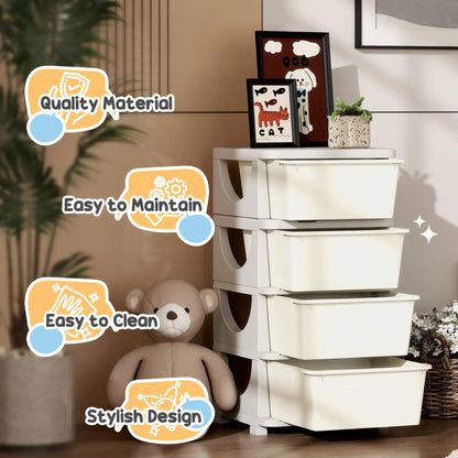 HOMCOM Four-Tier Kids Storage Boxes with Four Drawers - Cream