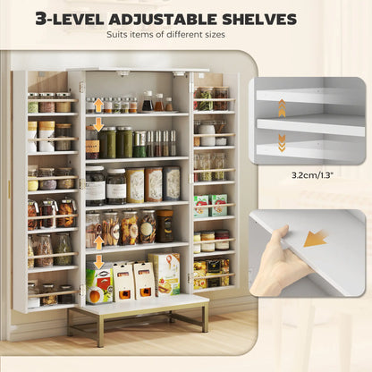 HOMCOM 5 Tiers Kitchen Cupboard, Freestanding Kitchen Cabinet with Double Doors, 12 Spice Racks, White