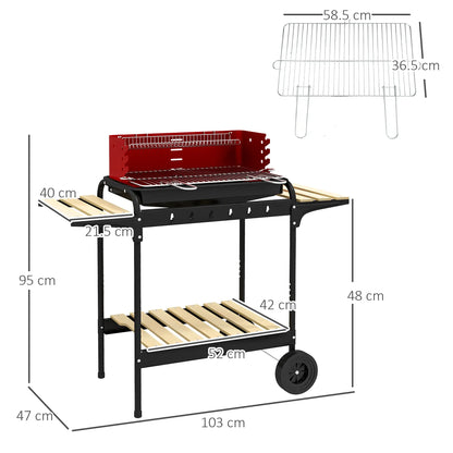 Outsunny Charcoal BBQ, with Five Position Barbecue Grill Grate - Red