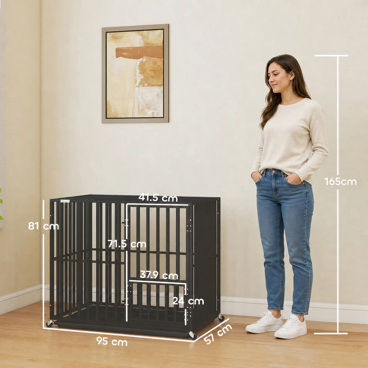 PawHut Heavy Duty Dog Crate, Dog Cage with Wheels for Small Medium Breeds, Metal Pet Kennel