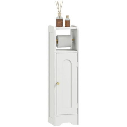 HOMCOM Small Bathroom Storage Cabinet with Toilet Roll Holder - White
