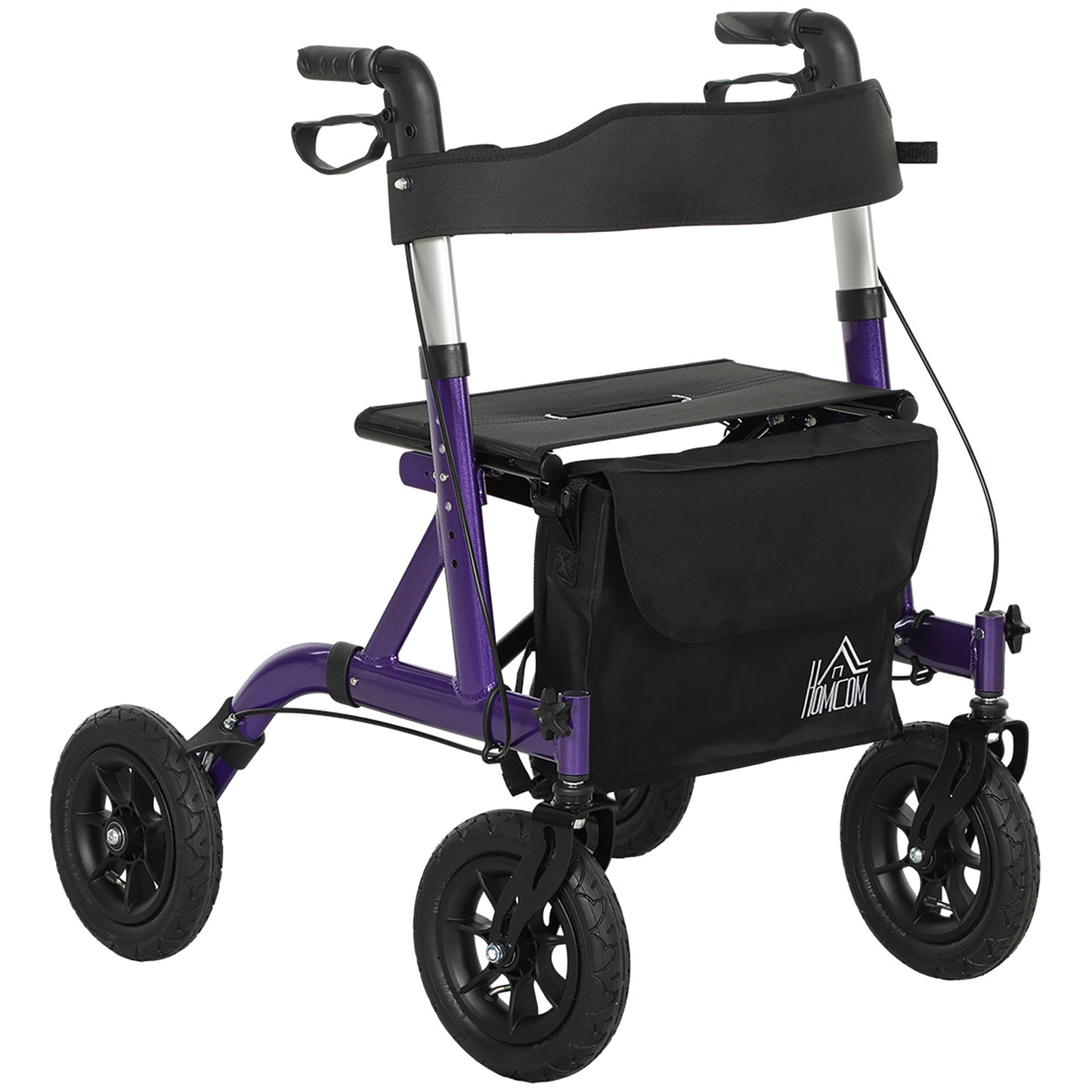HOMCOM 4 Wheeled Folding Rollator Walker with Seat, Backrest, Lightweight Walking Frame with Dual Brakes, Adjustable Handle Height, Purple