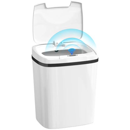 HOMCOM 15L Sensor Bin, Automatic Touchless Kitchen Bin, Easy Clean, Battery Operated for Home Office, White