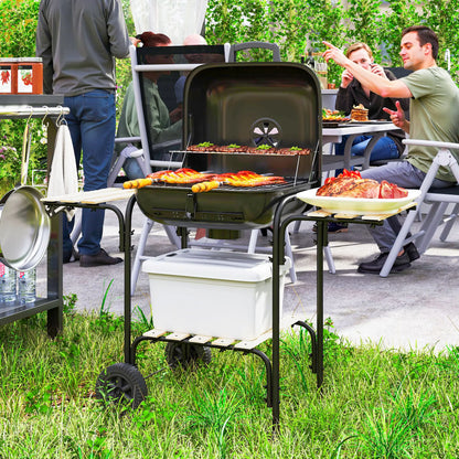 Outsunny Charcoal Barbecue Grill Portable BBQ Grill with Cooking Area, 3 Shelves, Lockable Lid, Wheels for Outdoor Cooking, Garden Party, Black