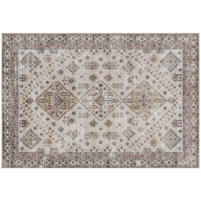 HOMCOM Vintage Area Rug, Non-Slip Washable, Flannel Floor Carpet for Living Room, Bedroom, Home Office, Beige