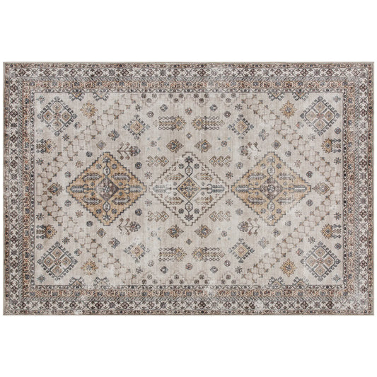 HOMCOM Vintage Area Rug, Non-Slip Washable, Flannel Floor Carpet for Living Room, Bedroom, Home Office, Beige