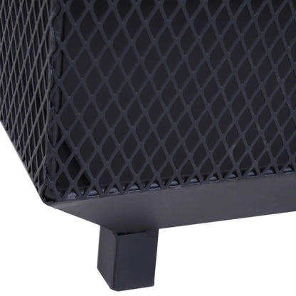Outsunny Metal Square Fire Pit Outdoor Mesh Firepit Brazier w/ Lid, Log Grate, Camping, Bonfire, Wood Burning Stove, Black