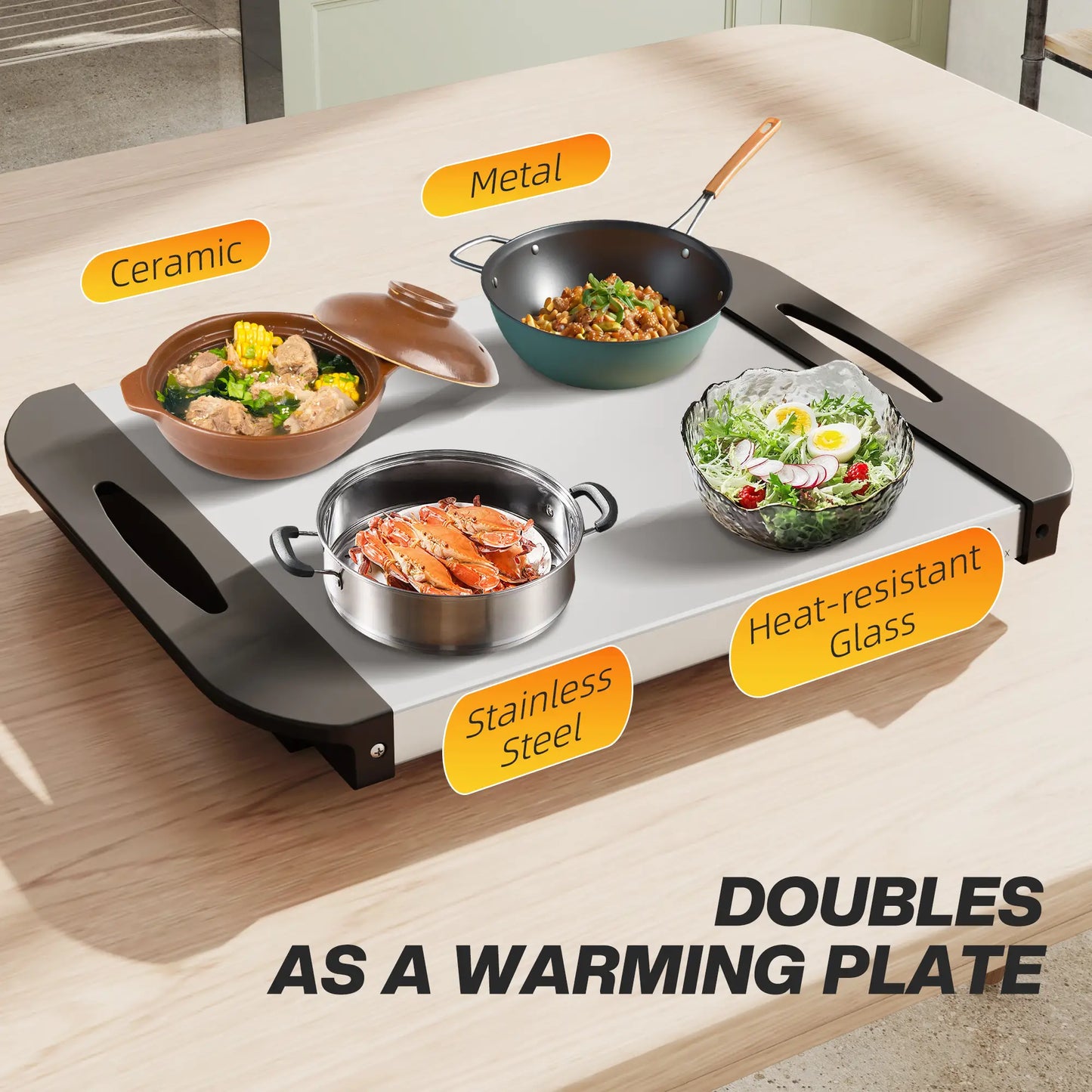 HOMCOM 4.5L Stainless Steel Electric Buffet Server with 3x Trays and Lids, Set of 2