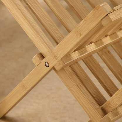 HOMCOM 2-Tier Foldable Kitchen Storage Rack with Slatted Draining Shelves, Natural Wood Finish