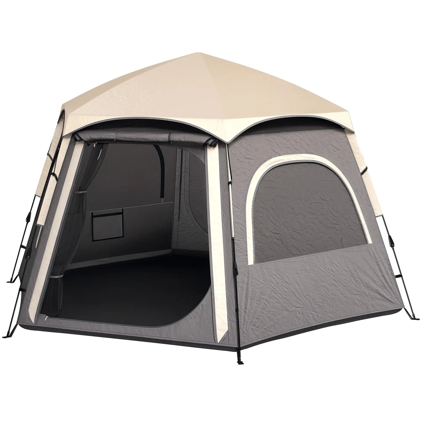 Outsunny Instant Camping Tent, Dome Family Tent with Vestibule, 4 Mesh Windows & 2 Doors, Waterproof & UV Protected, Dark Grey