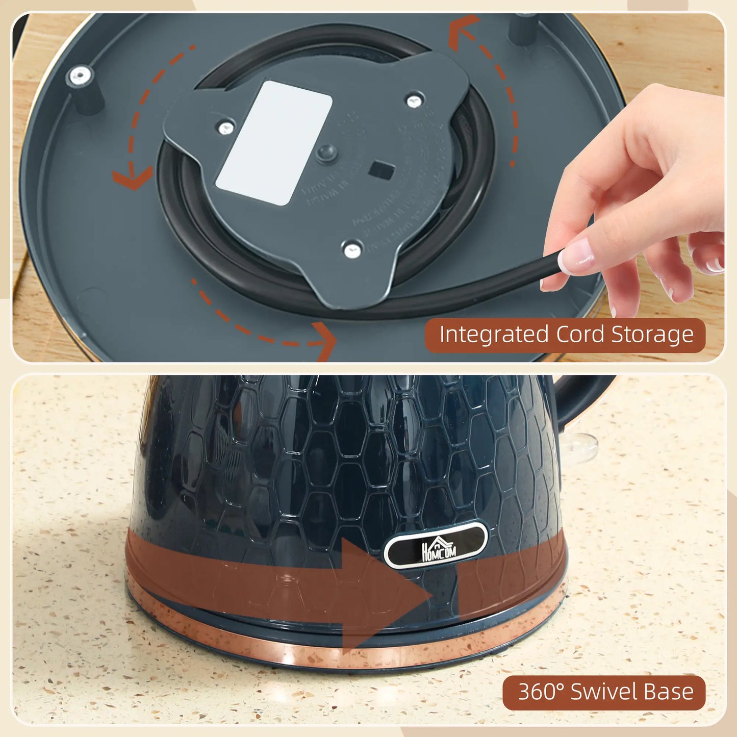 HOMCOM 3000W Rapid Boil Honeycomb Kitchen Electric Kettle - Dark Blue