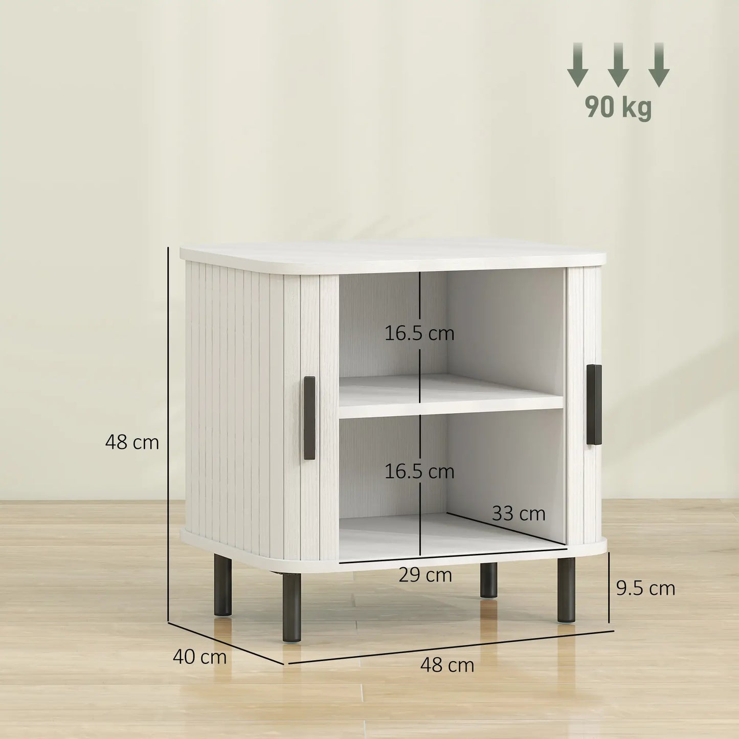 HOMCOM Nightstand Bedside Table with Sliding Doors and Metal Legs, White Wood Effect