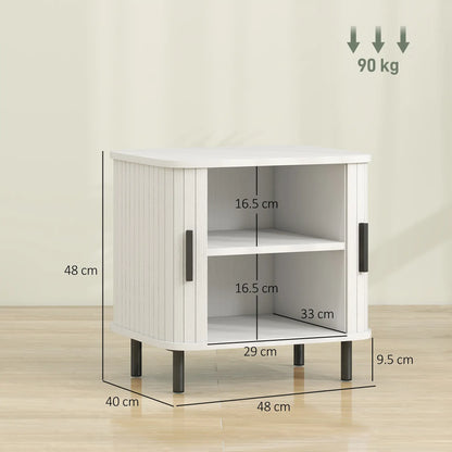 HOMCOM Nightstand Bedside Table with Sliding Doors and Metal Legs, White Wood Effect
