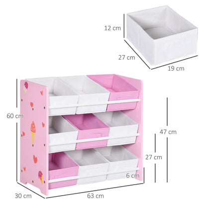 ZONEKIZ Kids Storage Rack with Nine Removable Baskets for Nursery, Bedroom, Playroom - Pink