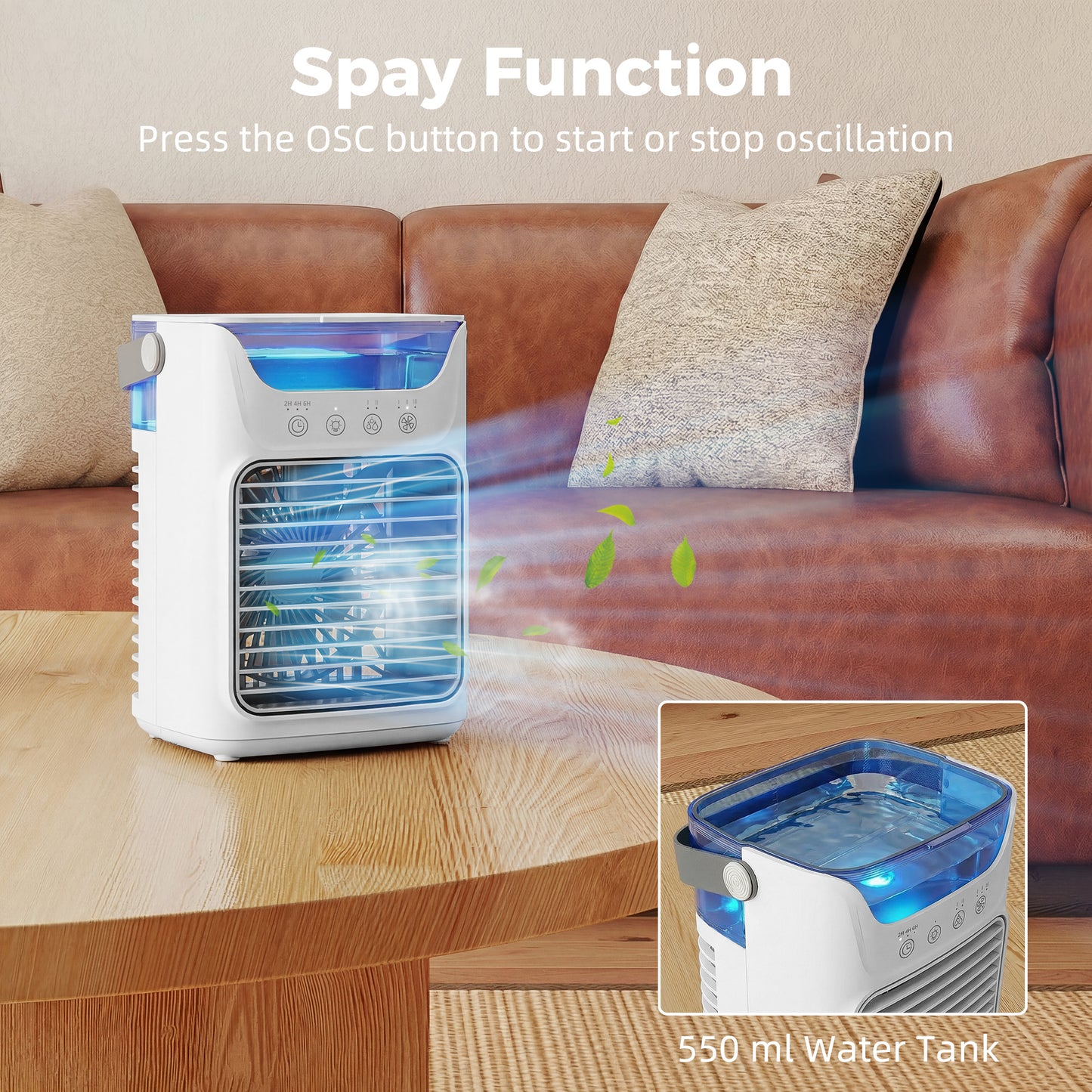 HOMCOM Mini Desk Fan with Adjustable Head, 3-Speed Small Fan & 700ml Water Tank, White