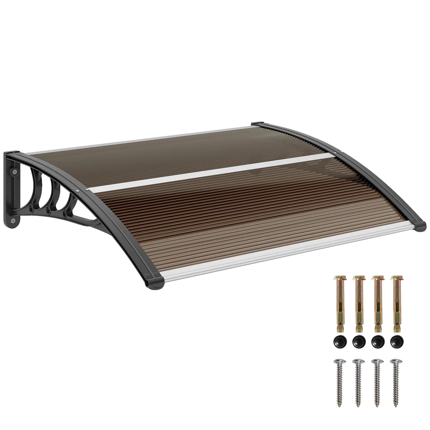 Outsunny Front Door Canopy Outdoor Awning Aluminium Rigid, Rain Shelter UV Water Rain Resistant Brown