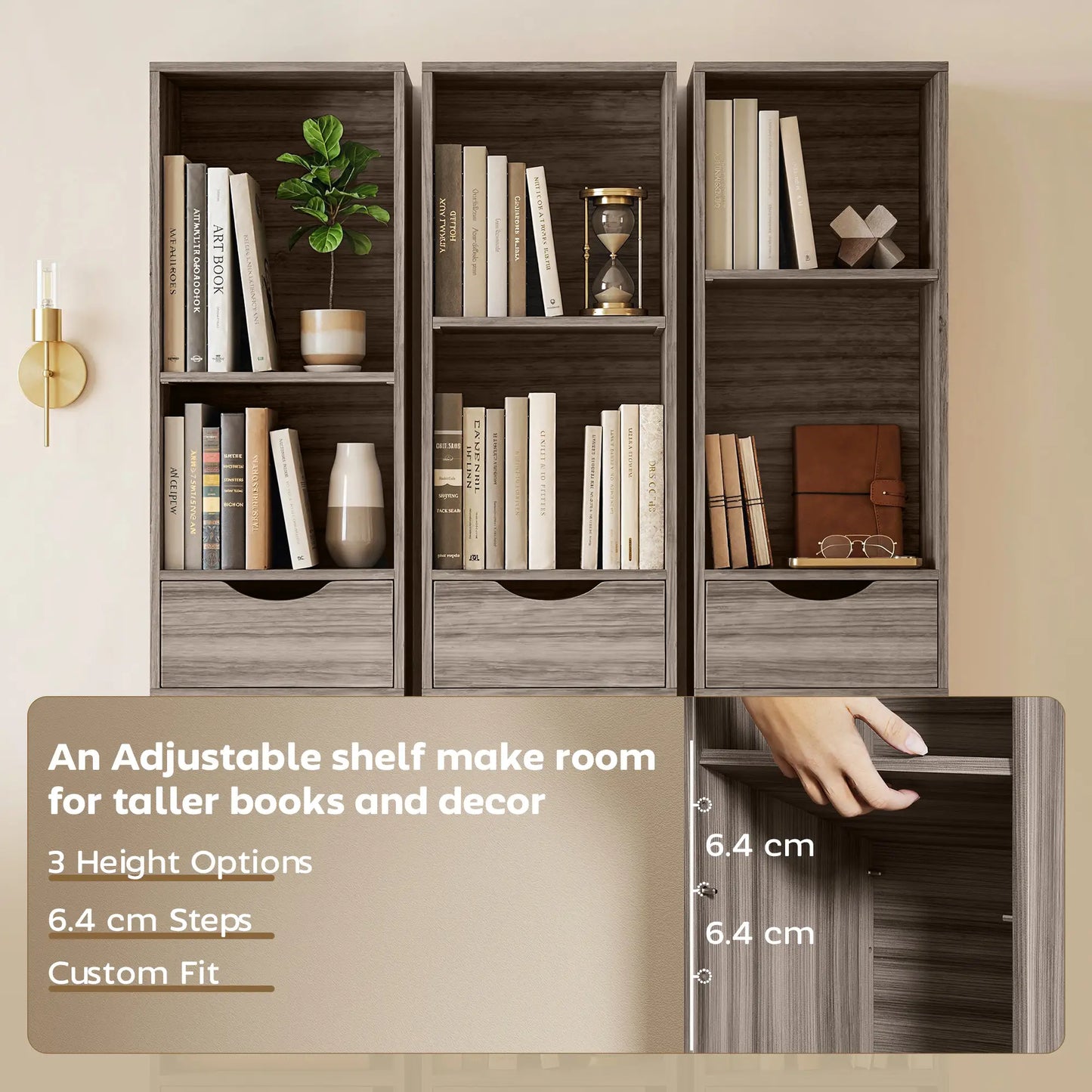 HOMCOM Bookcase with 2 Drawers and Cabinet, Adjustable Shelf Bookshelf, Grey