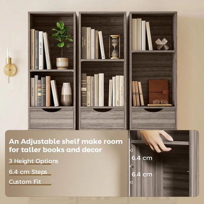 HOMCOM Bookcase with 2 Drawers and Cabinet, Adjustable Shelf Bookshelf, Grey