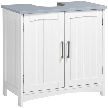 Kleankin Pedestal Under Sink Double Doors Cabinet, Modern Bathroom Vanity Unit, Storage Cupboard with Adjustable Shelves