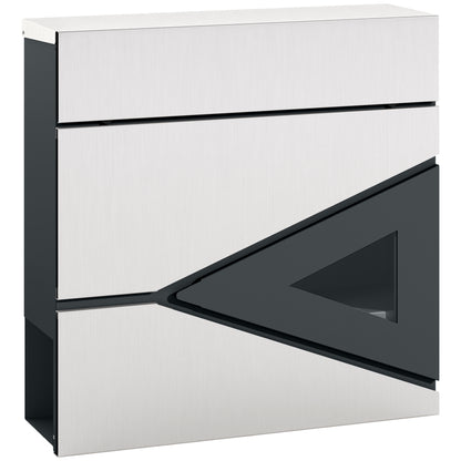 HOMCOM Wall Mounted Post Box with Viewing Window, 2 Lock, Modern Galvanised Steel Mailbox Weatherproof Letterbox