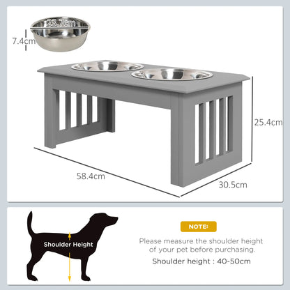 PawHut Raised Dog Feeding Bowls with Stand, Stainless Steel for Medium Dog - Grey