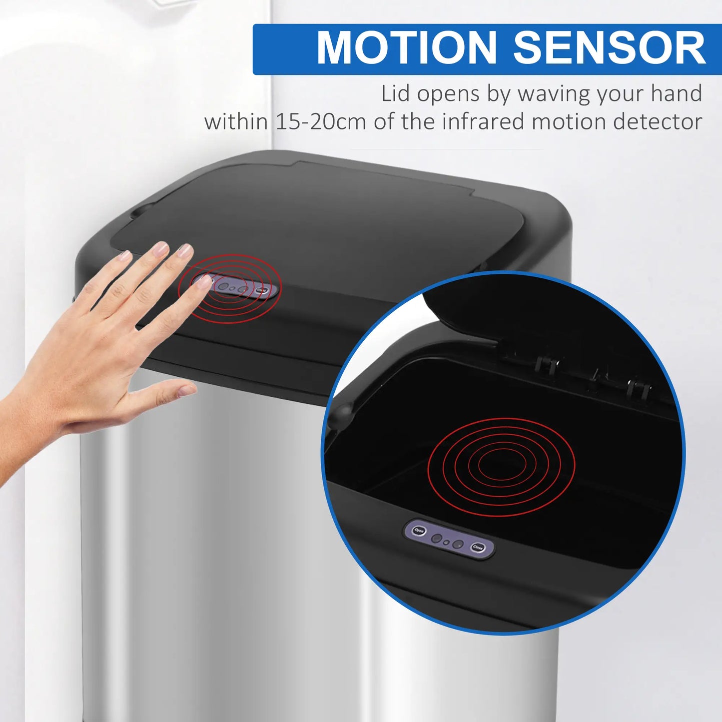 HOMCOM 20L LUXURY Automatic Sensor Dustbin Kitchen Waste Bin Rubbish Trashcan Auto Dustbin Stainless Steel with Bucket
