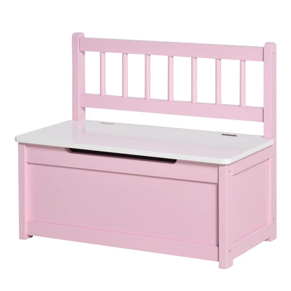 HOMCOM 2 In 1 Kids Wooden Toy Box, Seat Storage Bench, Chest Cabinet Organiser with Safety Pneumatic Rod, Pink