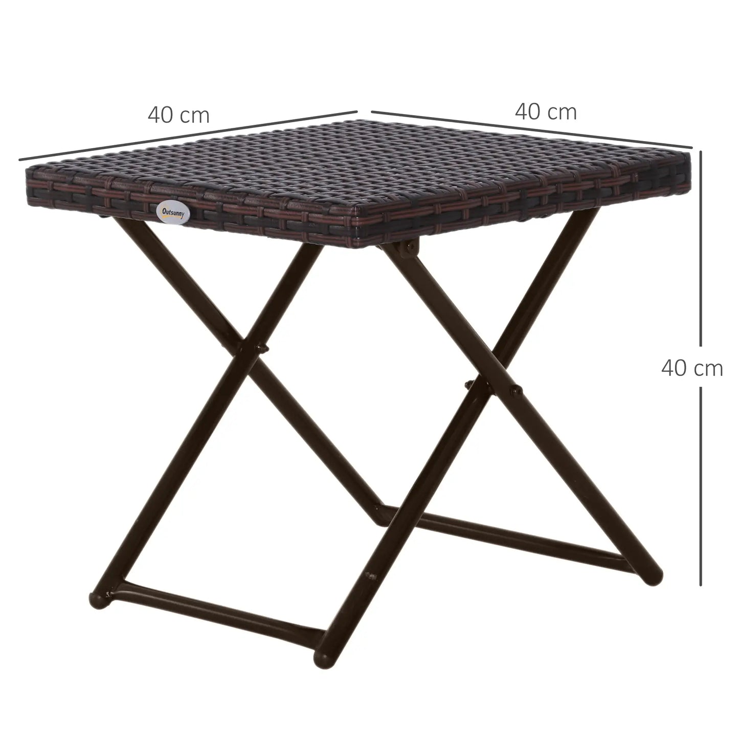 Outsunny Folding Rattan Garden Coffee Table, Small Square Outdoor Bistro Side Table for Patio, Balcony, Porch, Brown