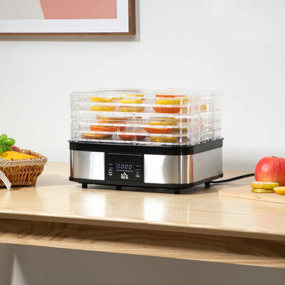 HOMCOM 5 Tier Food Dehydrator, 245W Stainless Steel Food Dryer with Adjustable Temperature, Timer & LCD Display, Black