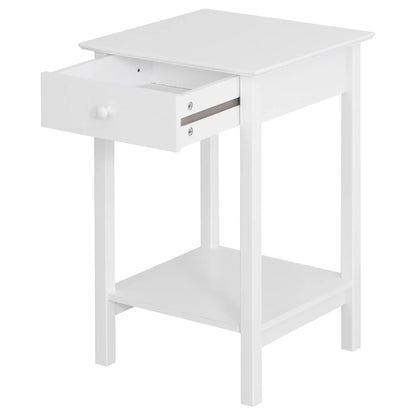 HOMCOM Wooden Side Table, Bedside Cabinet with Drawer and Storage Shelf for Bedroom, White