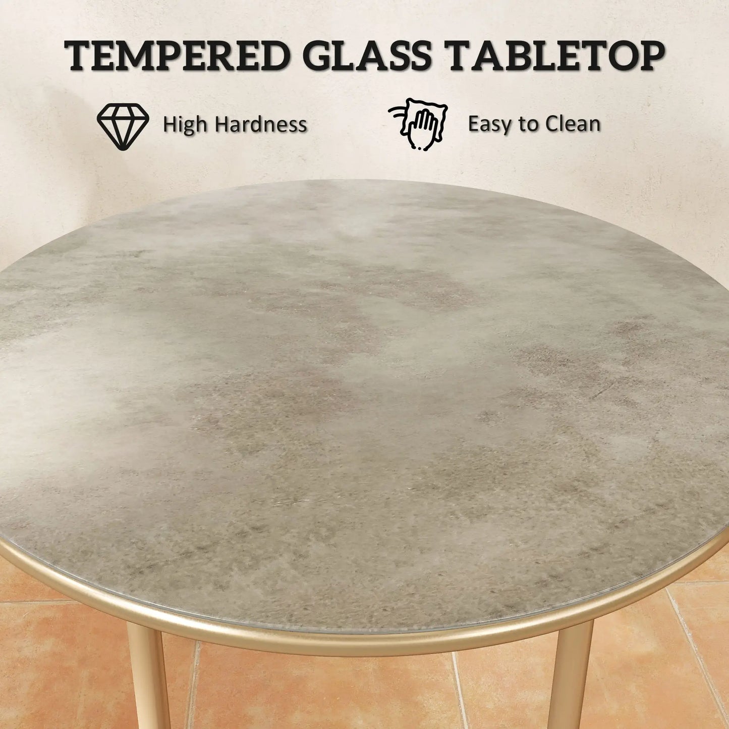 Outsunny Round Coffee Table, End Side Table with Faux Marble Tempered Glass Top, Steel Frame for Home, Office, Beige