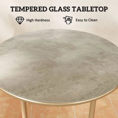 Outsunny Round Coffee Table, End Side Table with Faux Marble Tempered Glass Top, Steel Frame for Home, Office, Beige