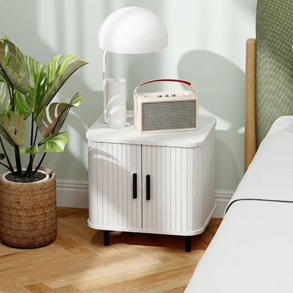 HOMCOM Nightstand Bedside Table with Sliding Doors and Metal Legs, White Wood Effect