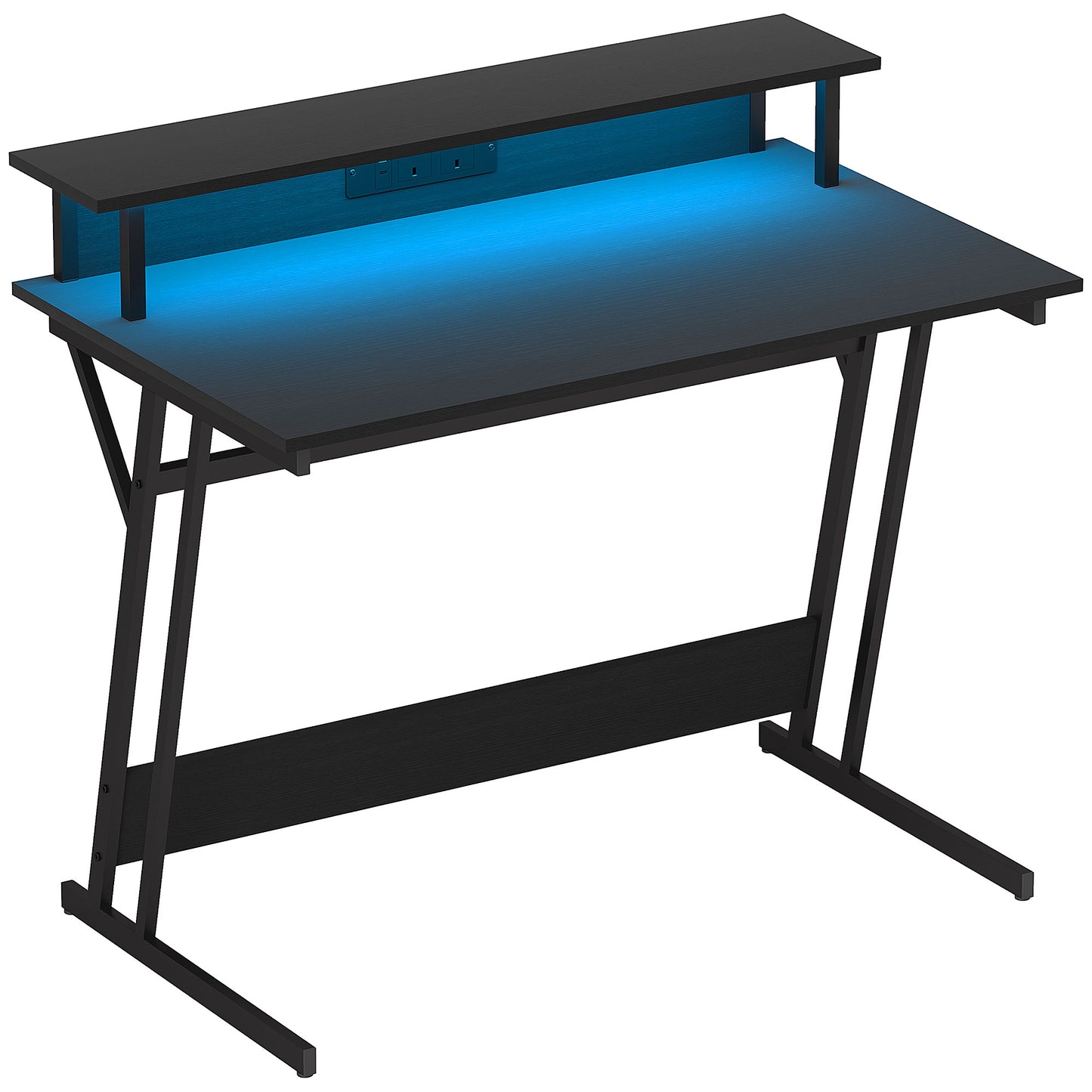 HOMCOM Two-Level LED Gaming Desk, Office Home Computer Table - Black