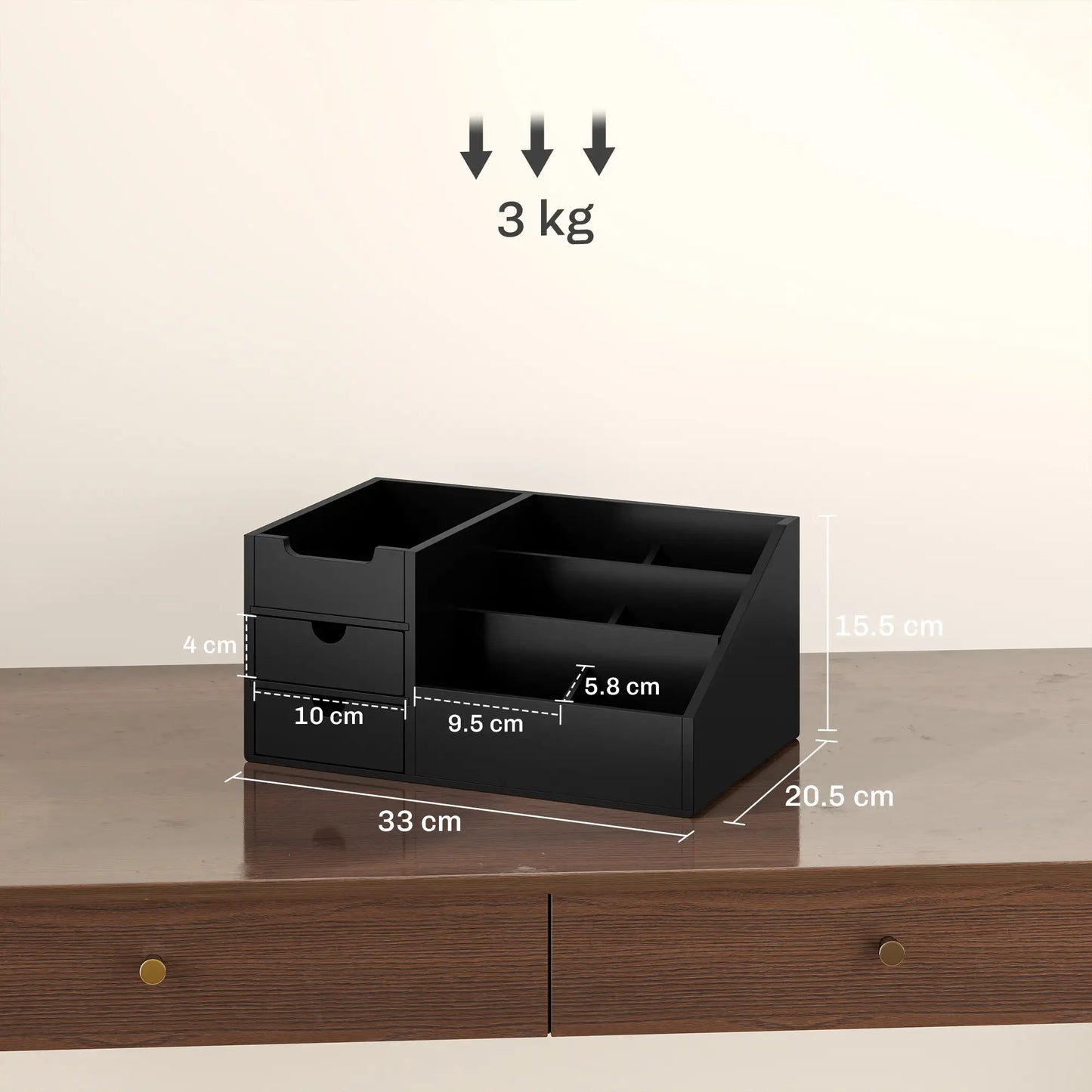 HOMCOM Desk Organiser Holder, Bamboo Multi-Function Storage Caddy with 7 Storage Compartments and 2 Drawers for Home & Office