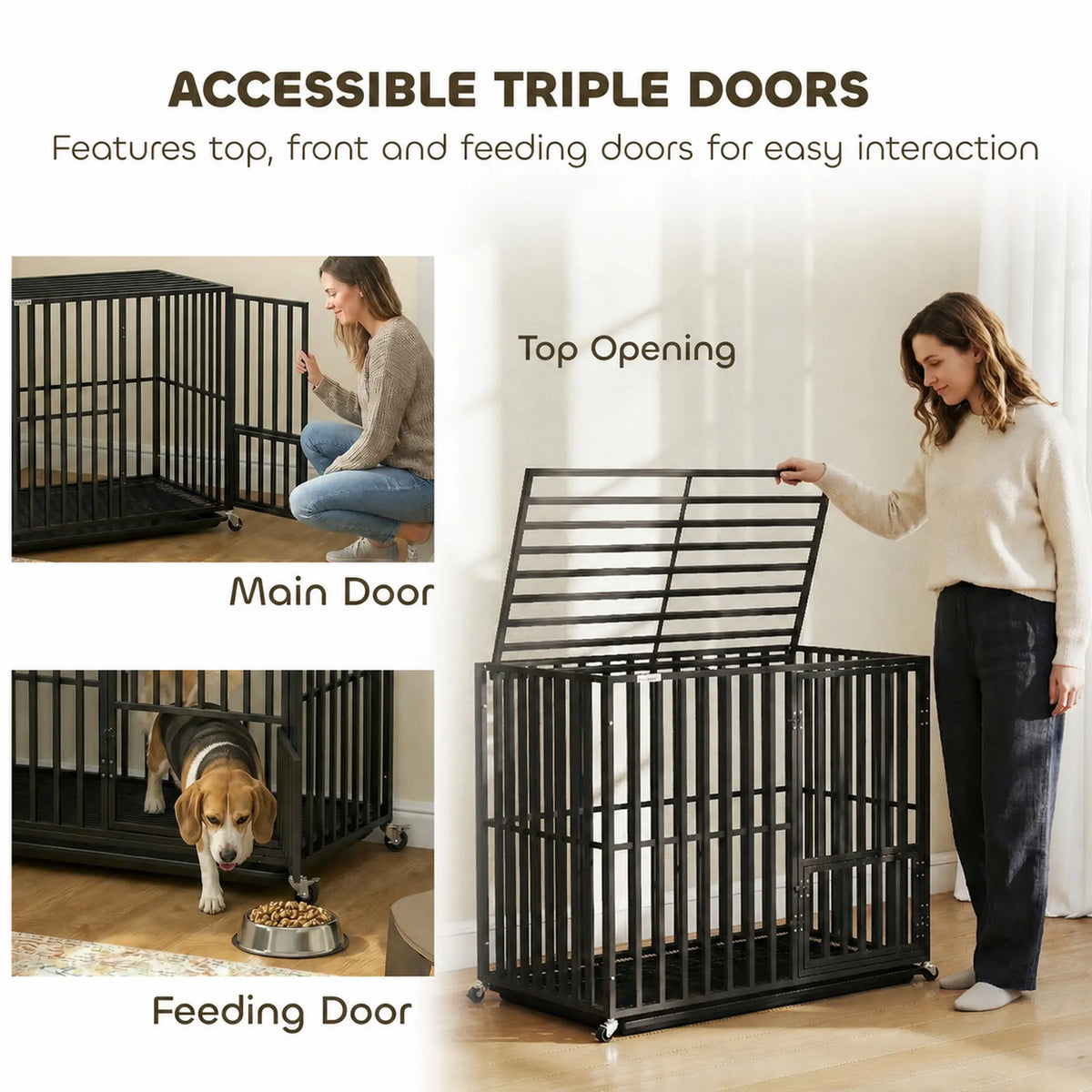 PawHut Heavy Duty Dog Crate, Dog Cage with Wheels for Small Medium Breeds, Metal Pet Kennel
