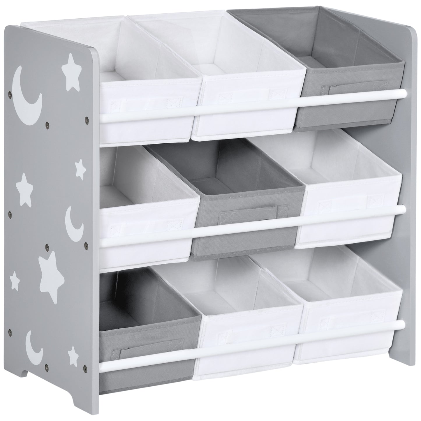 ZONEKIZ Kids Storage Rack with Nine Removable Baskets for Nursery, Bedroom, Playroom - Grey
