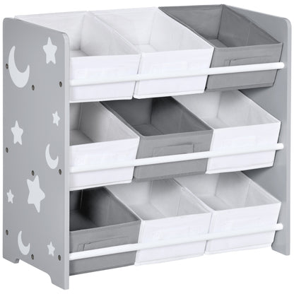 ZONEKIZ Kids Storage Rack with Nine Removable Baskets for Nursery, Bedroom, Playroom - Grey
