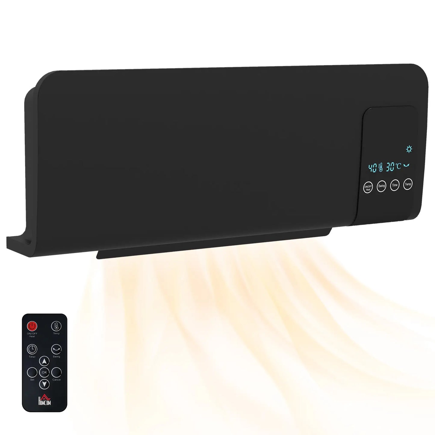 HOMCOM 2000W Wall Mounted Heater, 18-45°C Temperature, Black