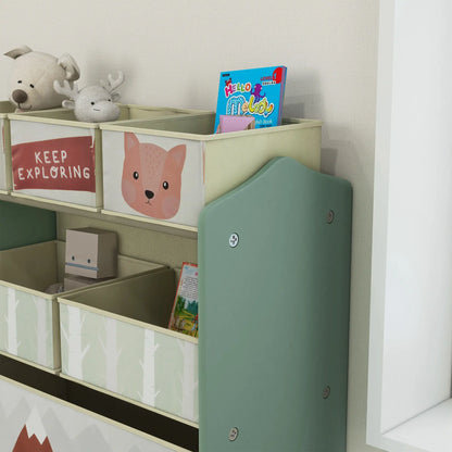 ZONEKIZ Kids Storage Unit, Toy Storage Organiser with Six Fabric Bins, for Bedrooms, Playrooms - Green