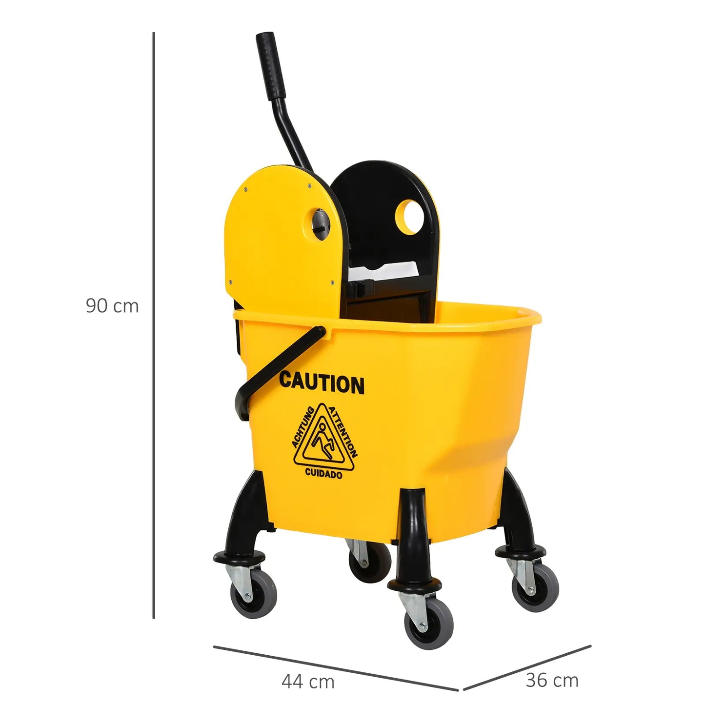 HOMCOM 25L Cleaning Mop Bucket, with Wringer, Wheels and Handle - Yellow