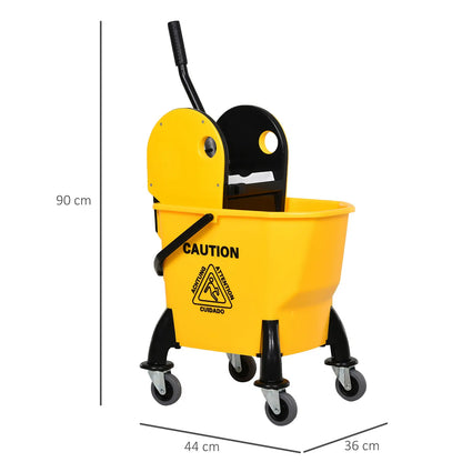 HOMCOM 25L Cleaning Mop Bucket, with Wringer, Wheels and Handle - Yellow