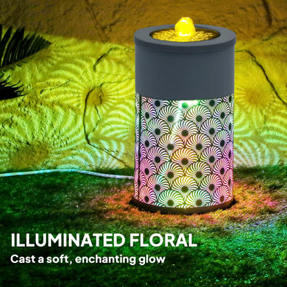 Outsunny Tall Garden Waterfall Fountain with LED Lights & Pump with Adjustable Flow for Indoor & Outdoor Decor, Light Grey