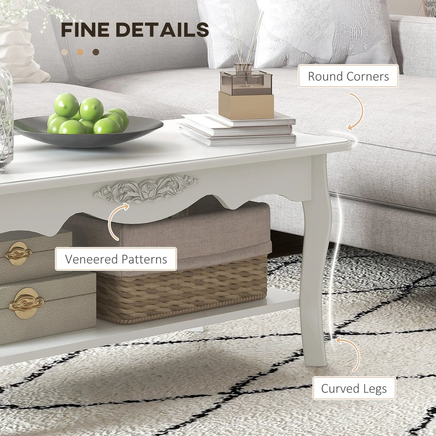 HOMCOM White Coffee Table Wood Cocktail Tea Centre Table with Storage Shelf for Living Room