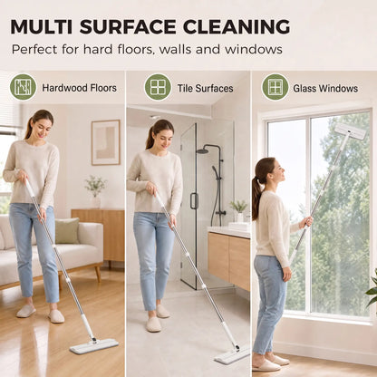 HOMCOM Compact Flat Mop and Bucket Set 2-Chamber Design with Wringer, White