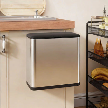 HOMCOM 8L Hanging Kitchen Bin, Rubbish Bin with Lid & Removable Inner Bucket for Under Cabinet, Under Sink, Office