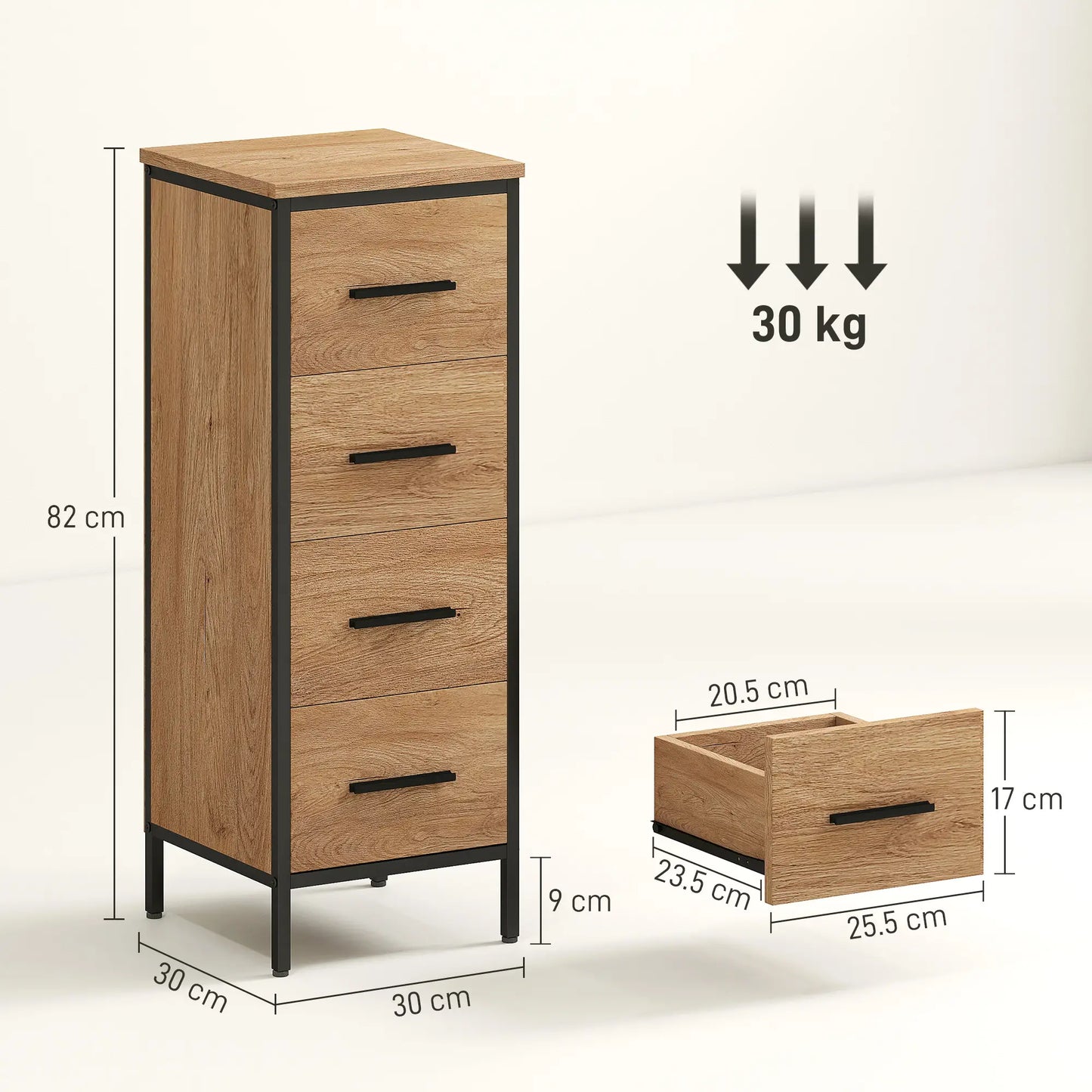 HOMCOM Narrow Bathroom Storage Cabinet with 4 Drawers - Oak